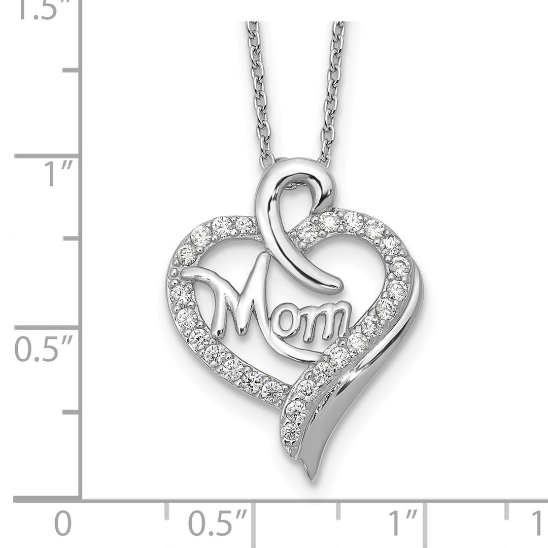 Sterling Silver Rhodium-plated Brilliant-cut CZ MOM Heart 18 Inch Necklace with 2 Inch Extender — View 4 — AJ's Jewelry Queen