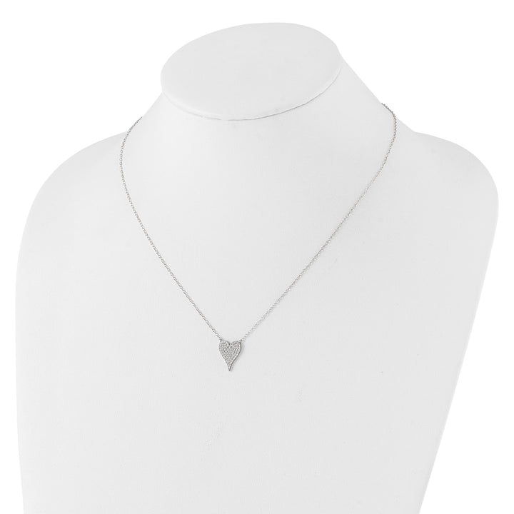 Sterling Silver Rhodium-plated Brilliant-cut Pave CZ Heart 18 Inch Necklace — View 3 — AJ's Jewelry Queens NY