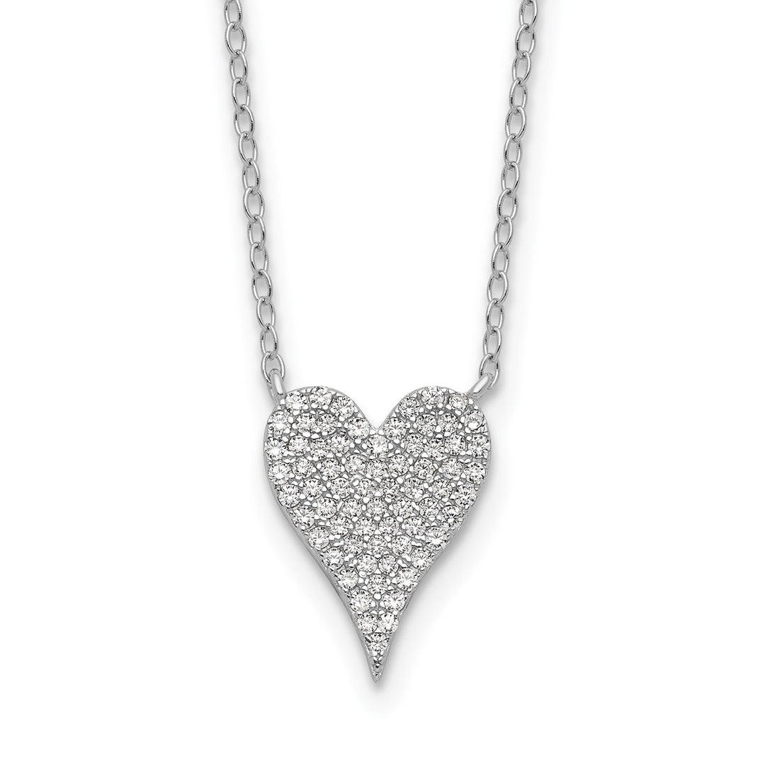 Sterling Silver Rhodium-plated Brilliant-cut Pave CZ Heart 18 Inch Necklace — AJ's Jewelry Ridgewood Queens NY