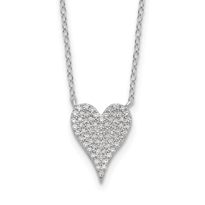 Sterling Silver Rhodium-plated Brilliant-cut Pave CZ Heart 18 Inch Necklace — AJ's Jewelry Ridgewood Queens NY
