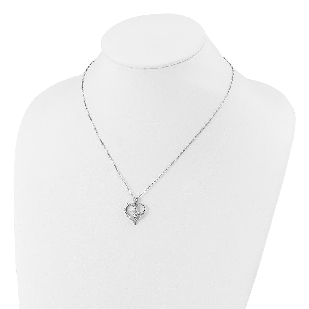 Sterling Silver Rhodium-plated Polished CZ Mom Heart with 2 Inch Extension Necklace — View 3 — AJ's Jewelry Queens NY