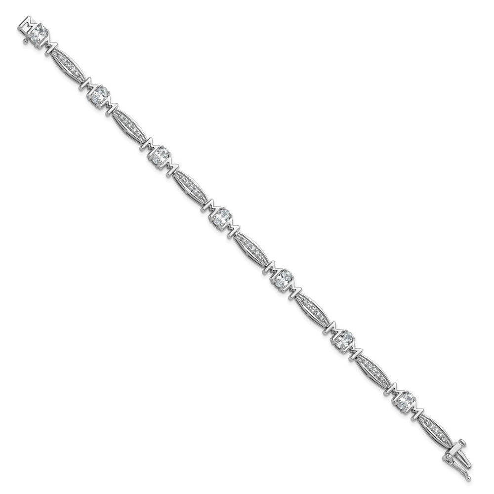 Sterling Silver Rhodium-plated Polished CZ Mom with Safety Clasp Bracelet — View 2 — AJ's Jewelry Queens NY