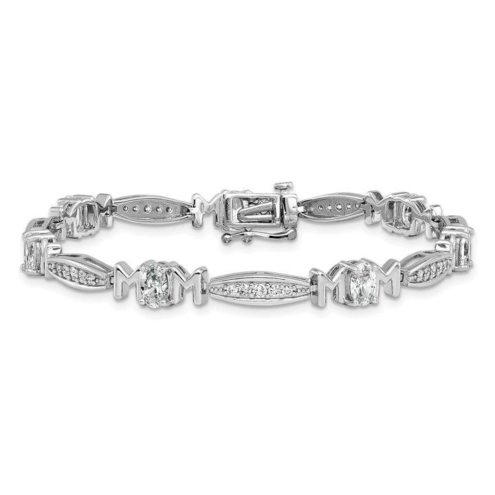 Sterling Silver Rhodium-plated Polished CZ Mom with Safety Clasp Bracelet — View 3 — AJ's Jewelry Queens NY