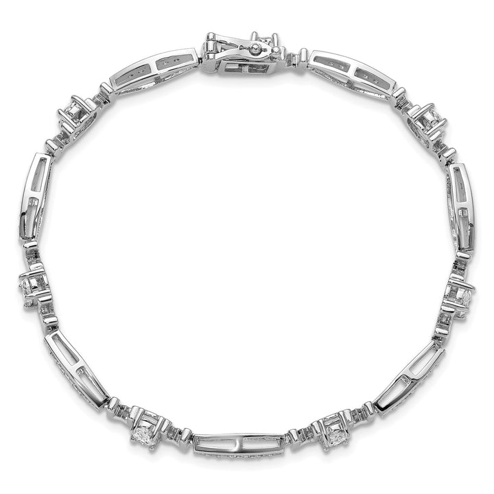 Sterling Silver Rhodium-plated Polished CZ Mom with Safety Clasp Bracelet — View 4 — AJ's Jewelry Queens NY