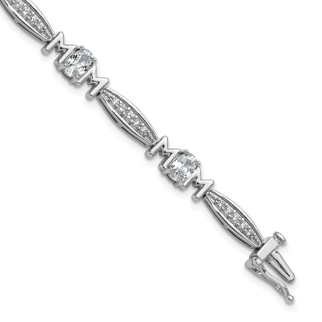 Sterling Silver Rhodium-plated Polished CZ Mom with Safety Clasp Bracelet — AJ's Jewelry Ridgewood Queens NY