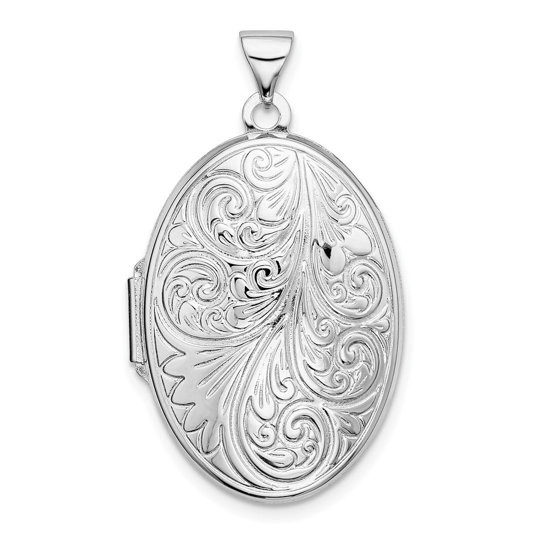 Sterling Silver Rhodium-plated Scroll Oval Locket — AJ's Jewelry Ridgewood Queens NY