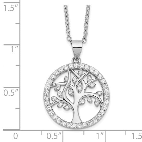 Sterling silver Tree of Life pendant size reference — shown to scale on an 18-inch silver cable chain