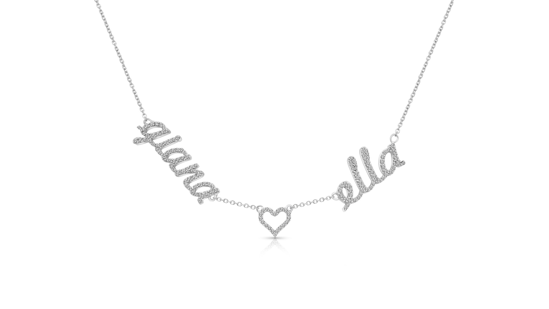 A image showing the final product of the Two Name Diamond Name Necklace with Heart