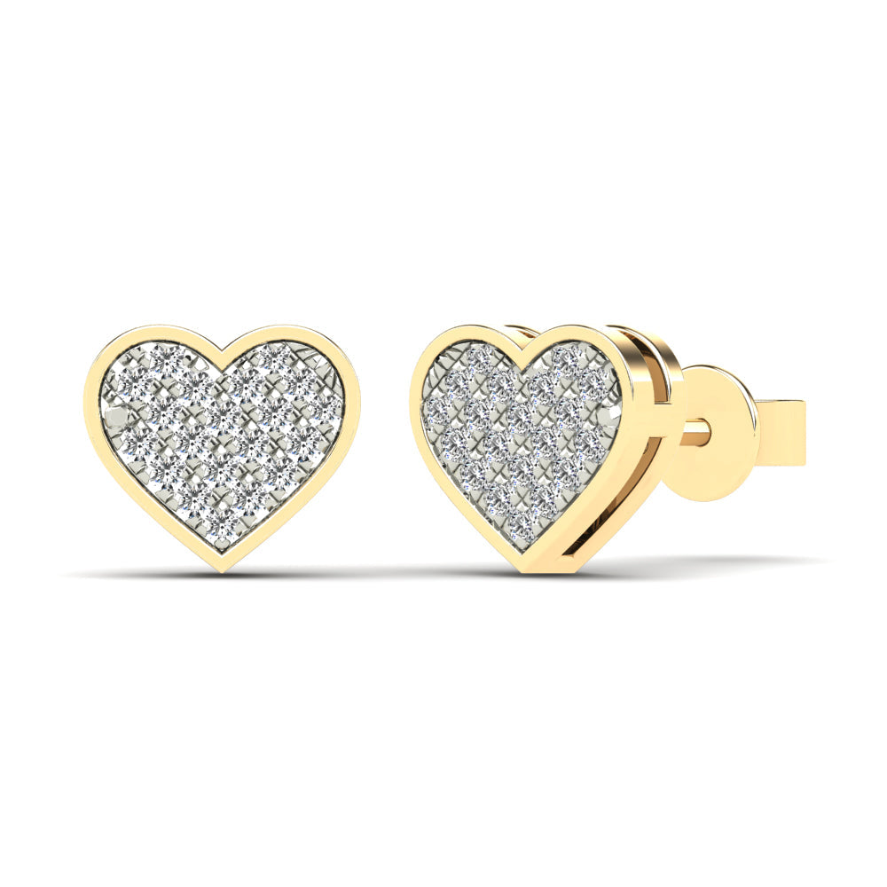 Yellow 14 Karat Heart Stud Earrings 0.10ctw Round Diamonds — AJ's Jewelry Ridgewood, Queens NY