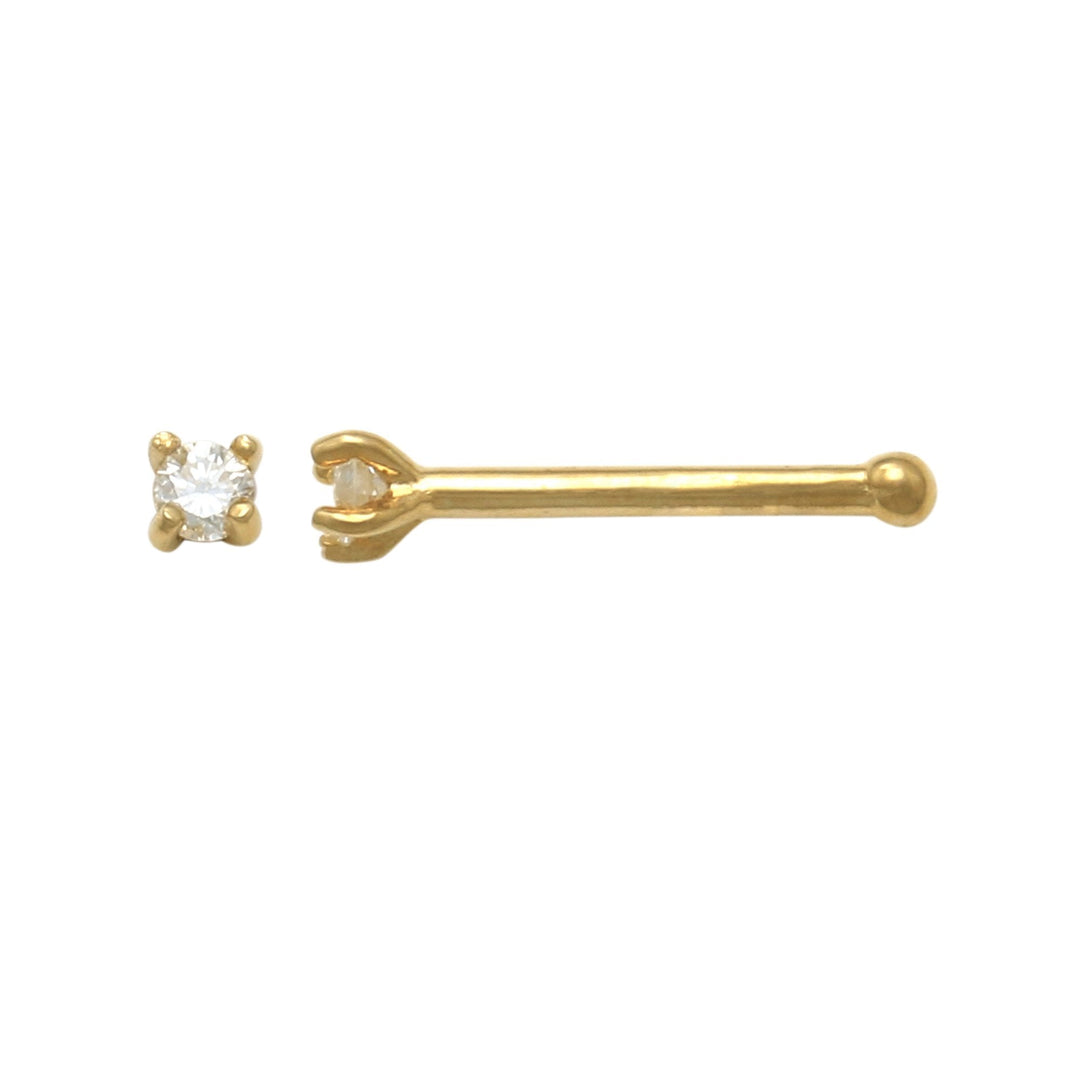 Yellow 14 Karat Nose Stud Earrings With 0.01ctw Round Diamonds — AJ's Jewelry Ridgewood, Queens NY