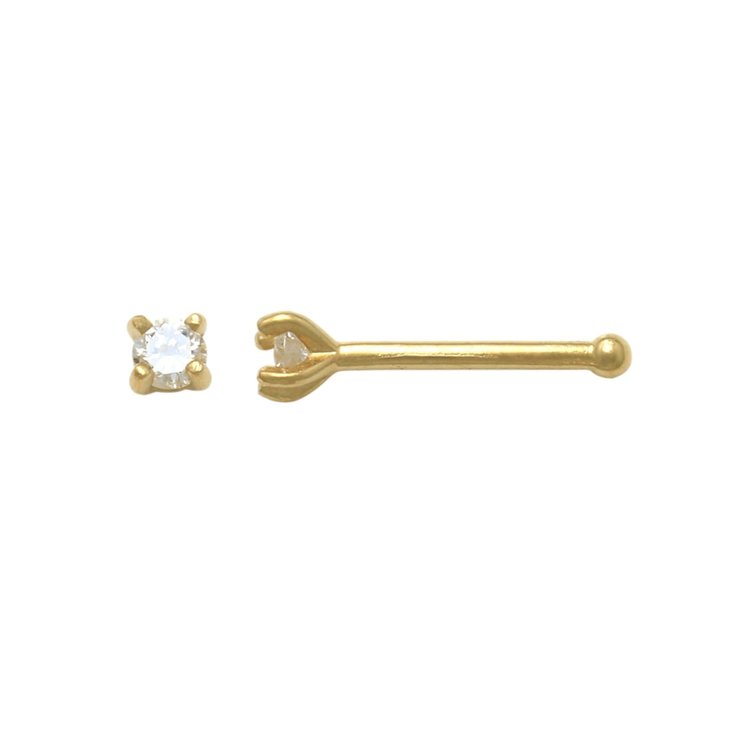 Yellow 14 Karat Nose Stud Earrings With 0.03ctw Round Diamonds — AJ's Jewelry Ridgewood, Queens NY