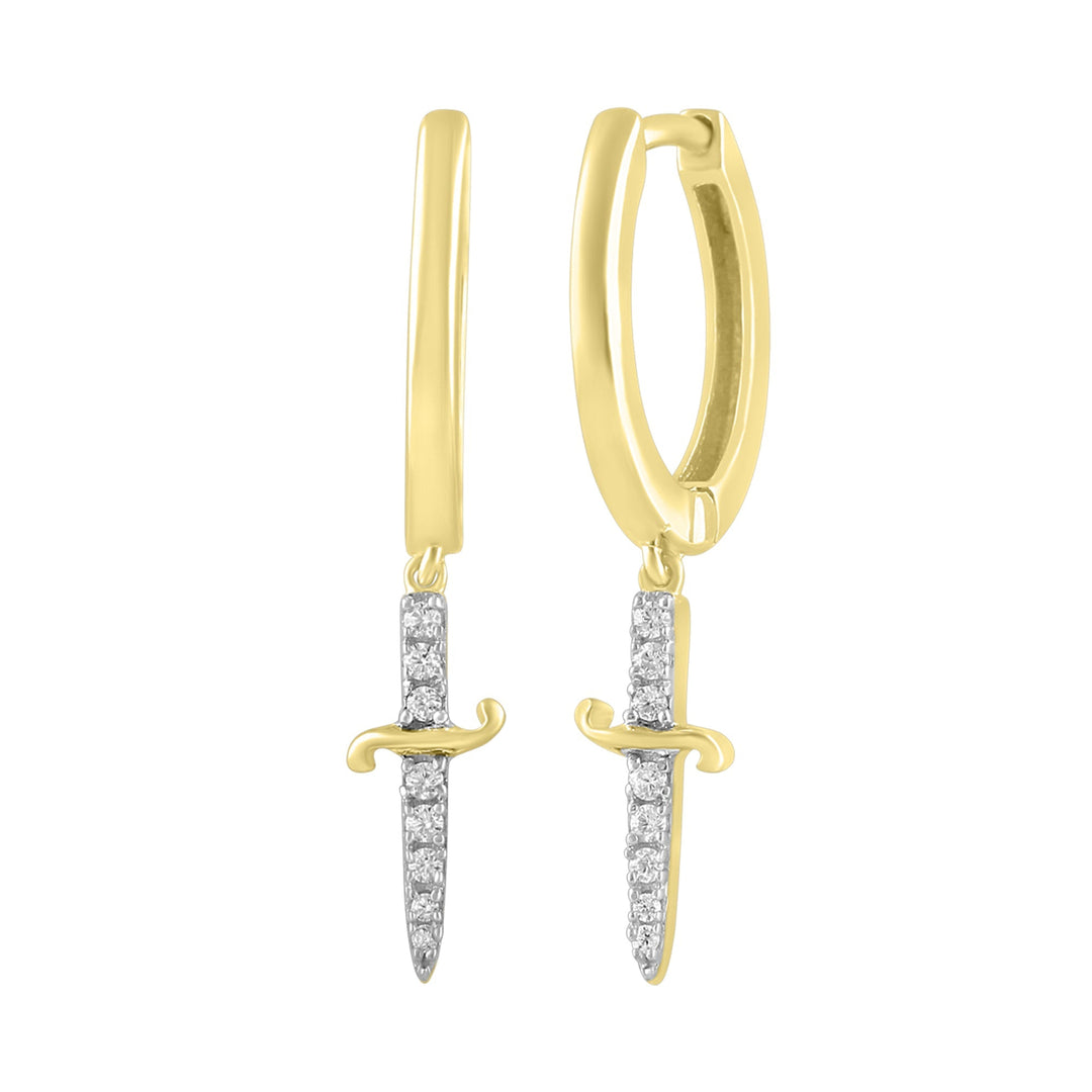 Yellow 14 Karat Small Hoop Earrings 0.09ctw Round Diamonds — AJ's Jewelry Ridgewood, Queens NY
