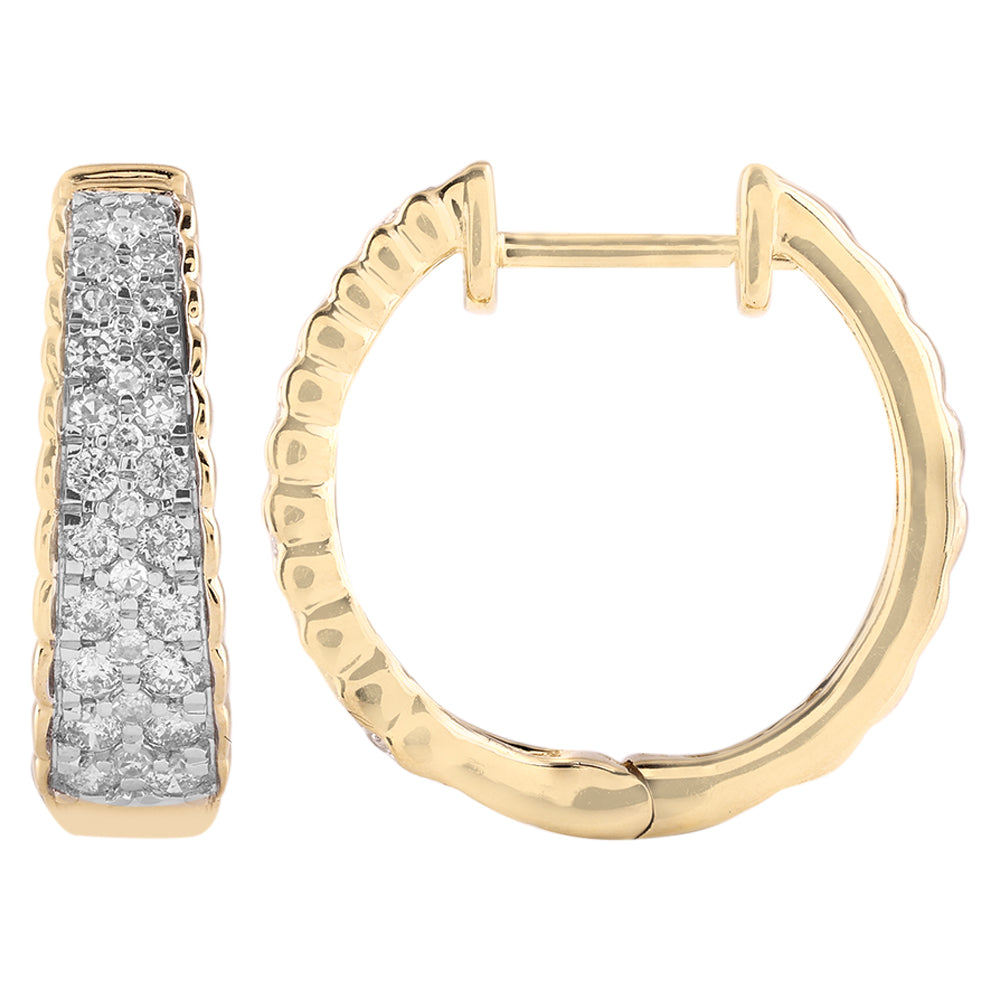 Yellow 14 Karat Small Hoop Earrings 0.75ctw Round Diamonds — AJ's Jewelry Ridgewood, Queens NY