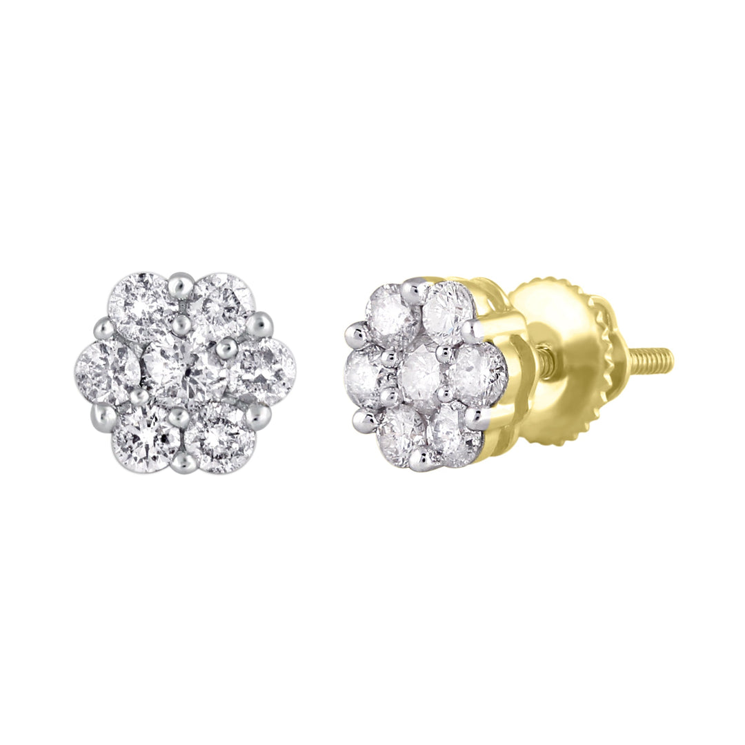 Yellow 14 Karat Stud Earrings 0.80ctw Round Diamonds — AJ's Jewelry Ridgewood, Queens NY