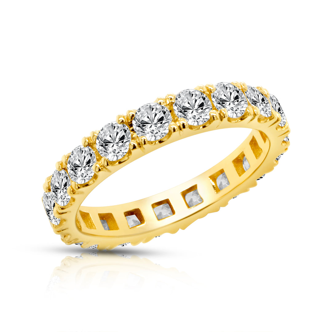 14k yellow gold lab grown diamond eternity band, angled view - AJ's Jewelry Queens NY