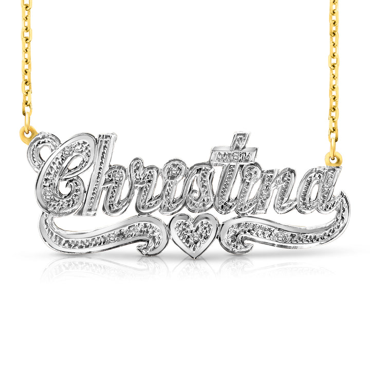 A Sample of the 14 Karat Diamond Cut 3D Name Necklace with One Heart with the name Christina in Yellow