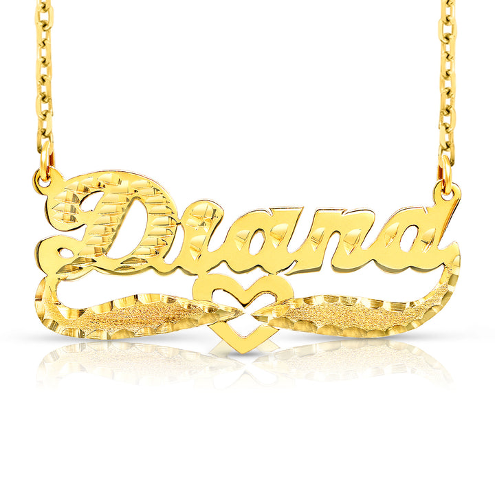 A Sample of the Diamond Cut Name Necklace with the name Diana in Yellow